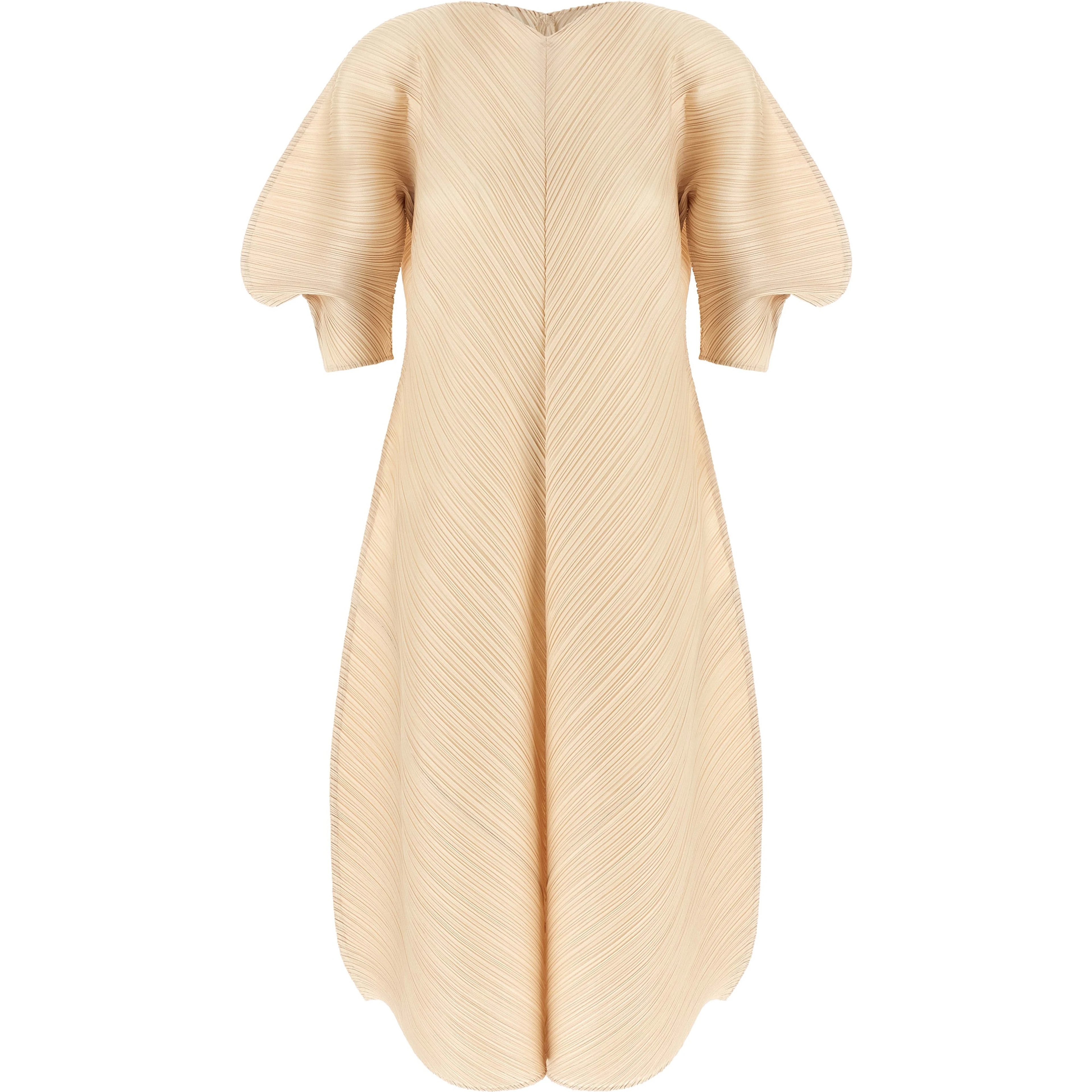 Beige Polyester Midi Dress