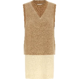 Beige Virgin Wool Sleeveless Jacket