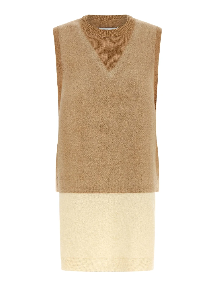 Beige Virgin Wool Sleeveless Jacket