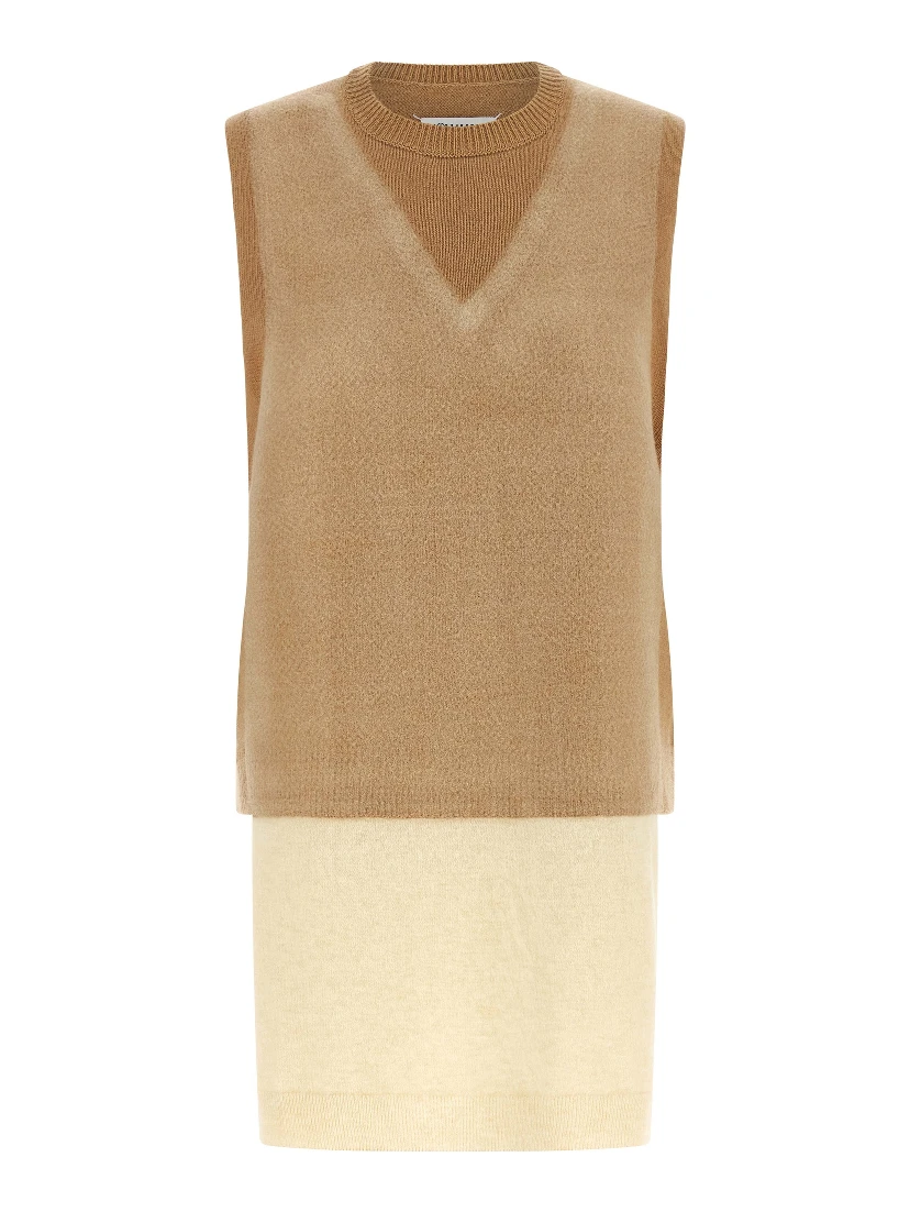 Beige Virgin Wool Sleeveless Jacket