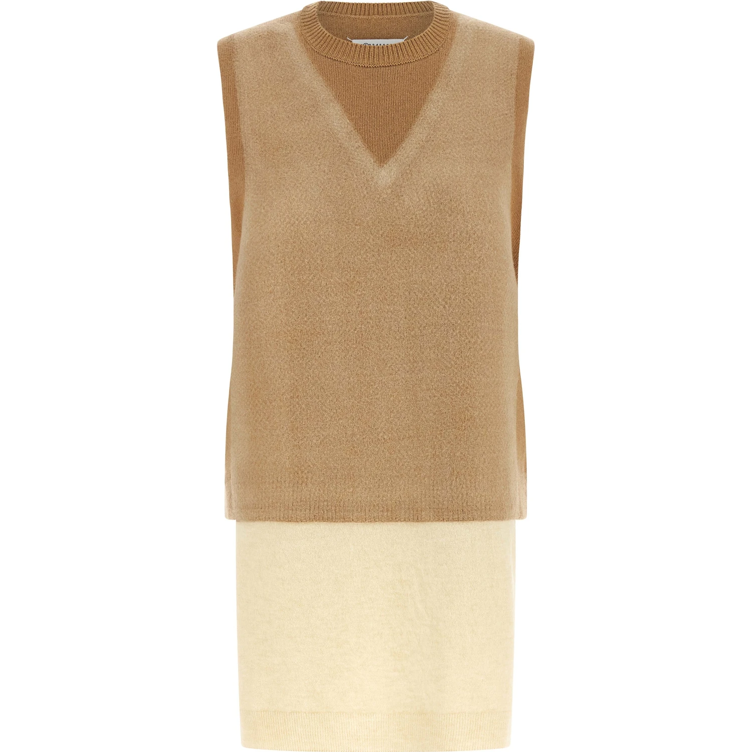 Beige Virgin Wool Sleeveless Jacket