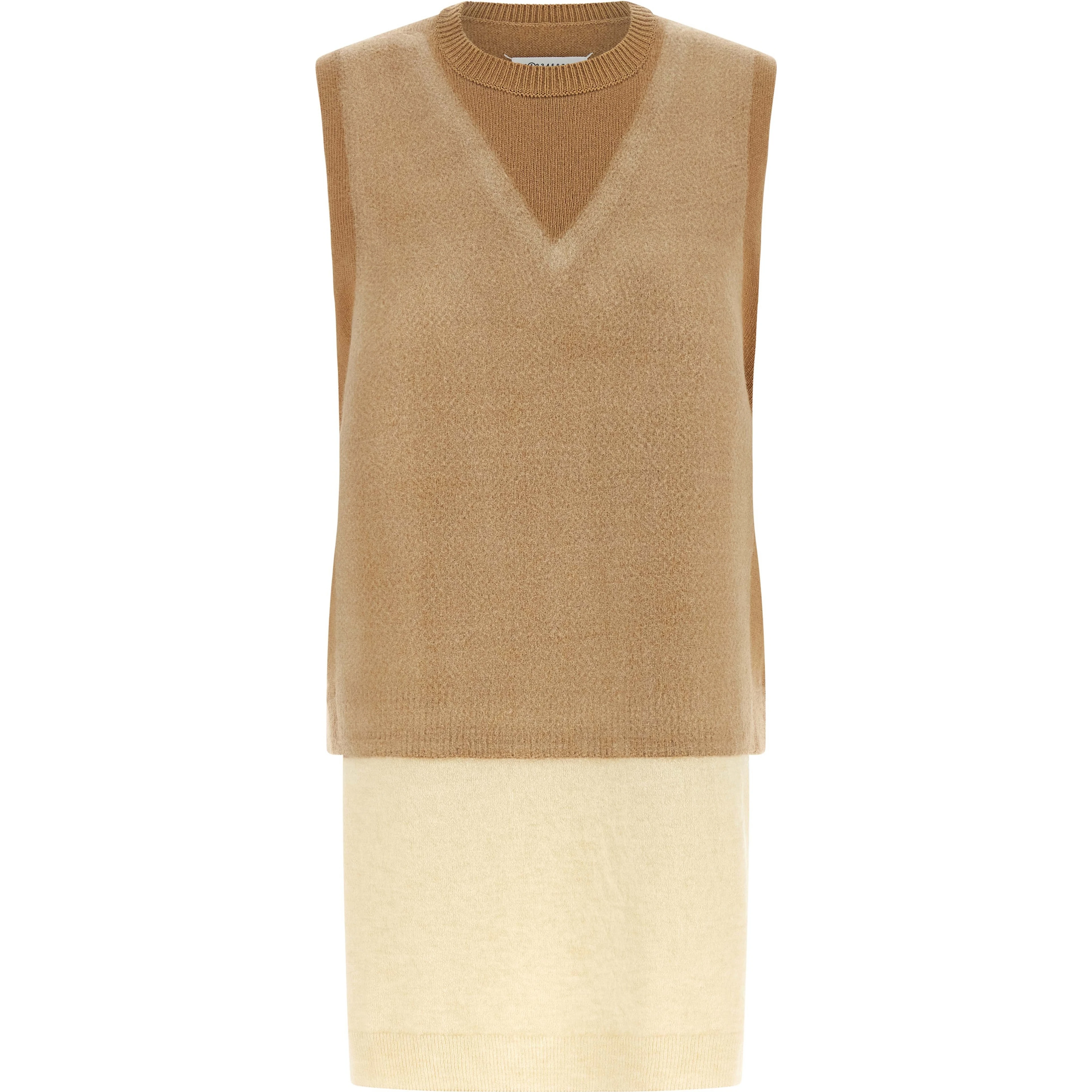 Beige Virgin Wool Sleeveless Jacket