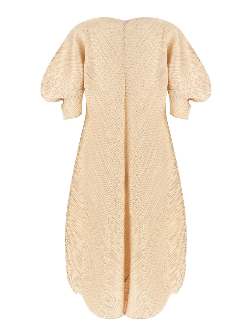 Beige Polyester Midi Dress