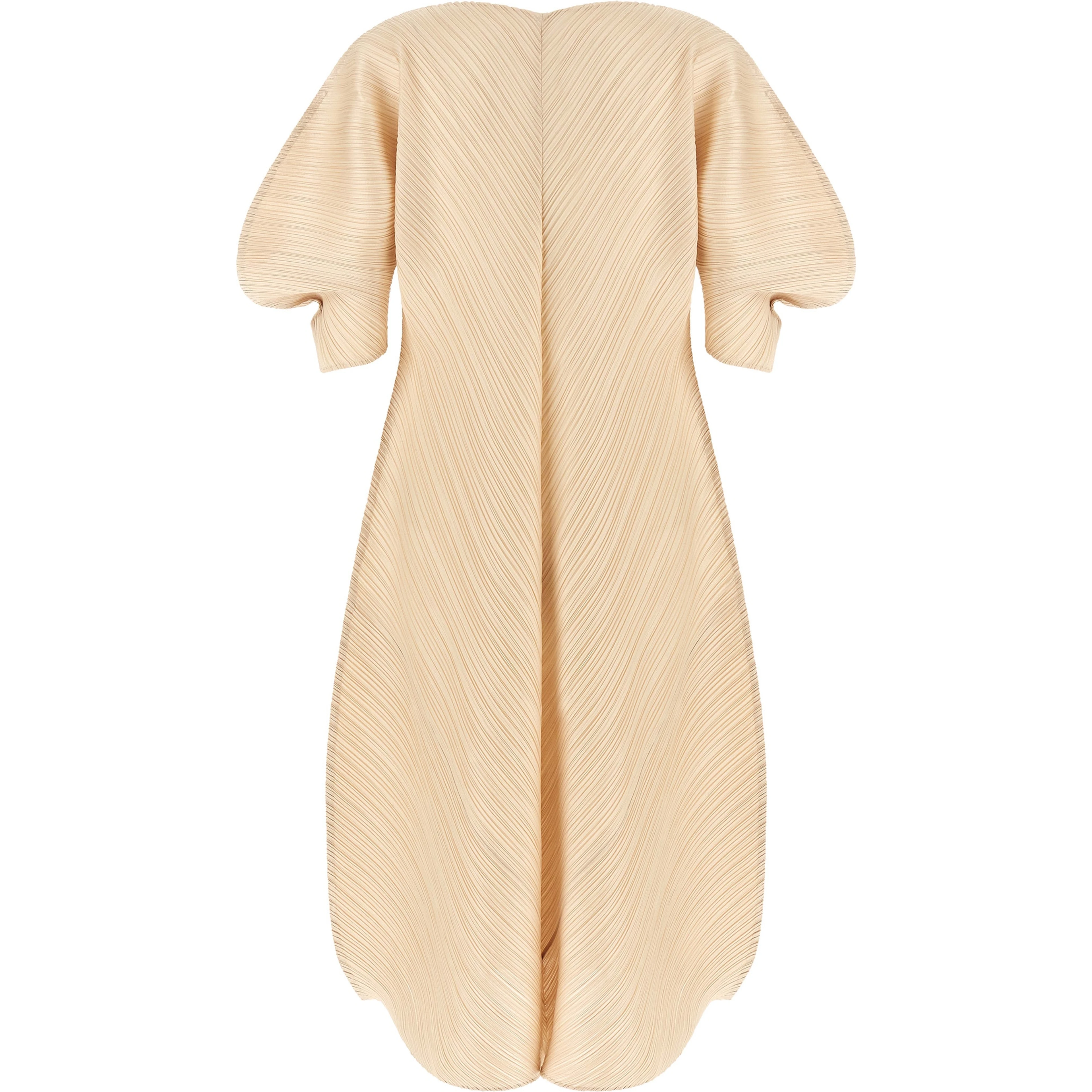 Beige Polyester Midi Dress