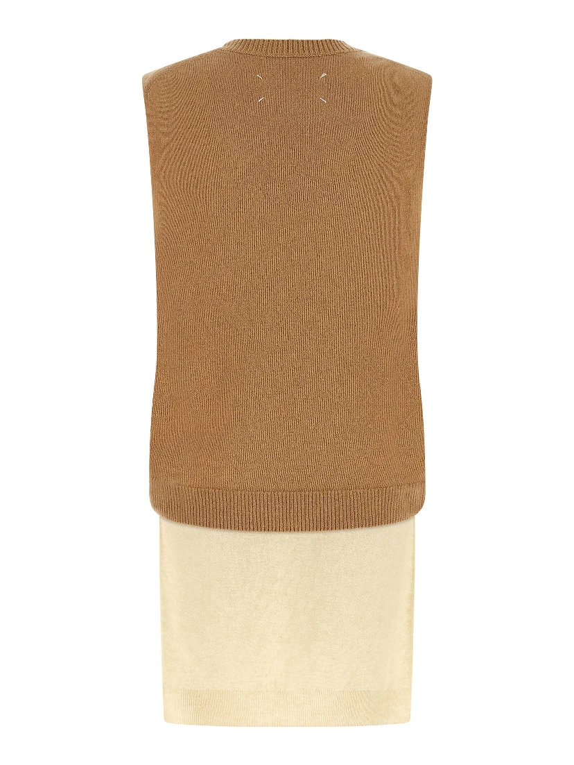 Beige Virgin Wool Sleeveless Jacket