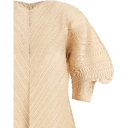 Beige Polyester Midi Dress