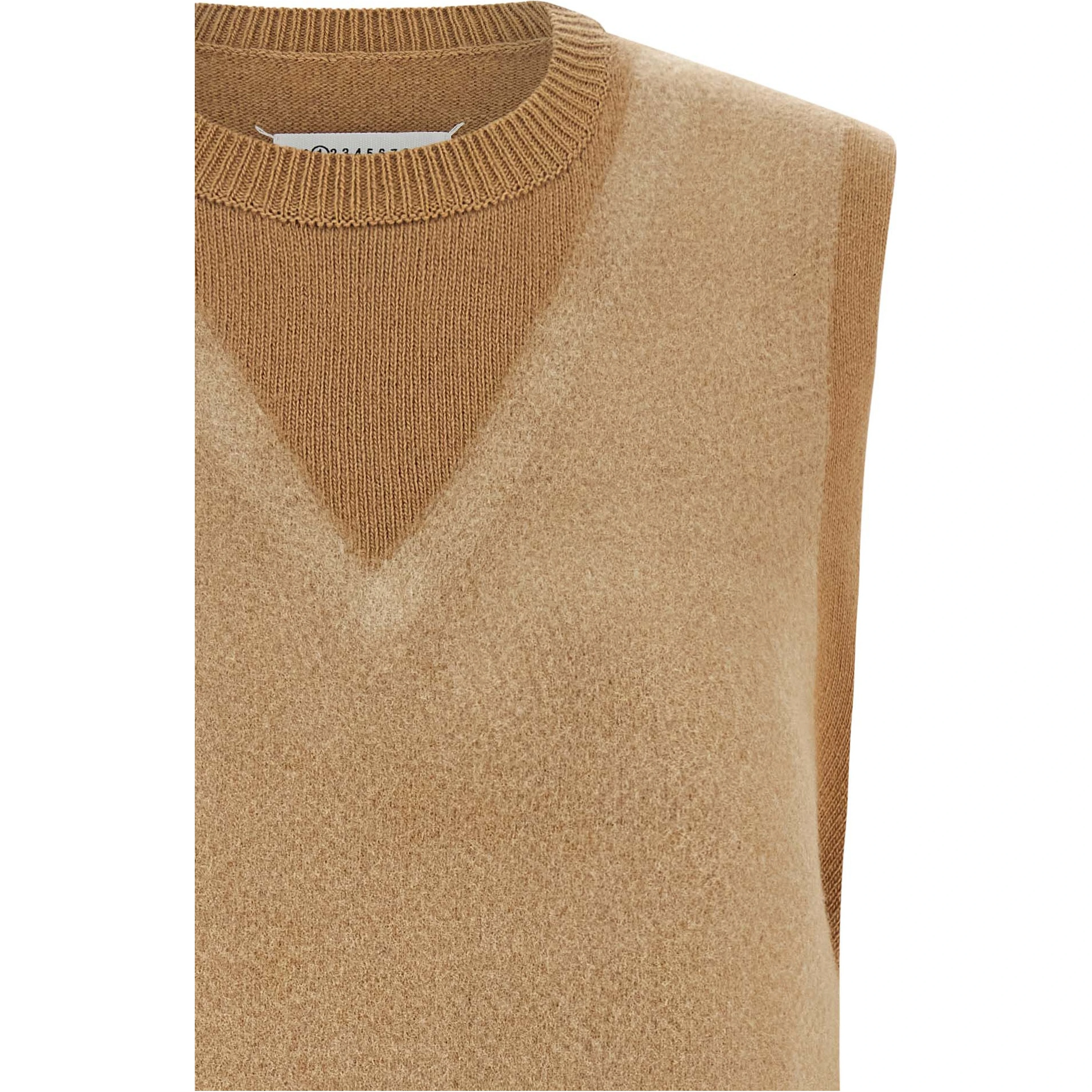 Beige Virgin Wool Sleeveless Jacket