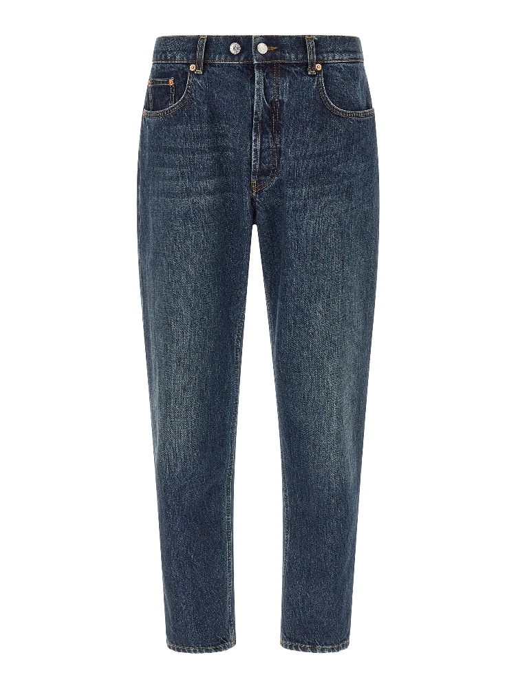 Blue Cotton Tapered Jeans