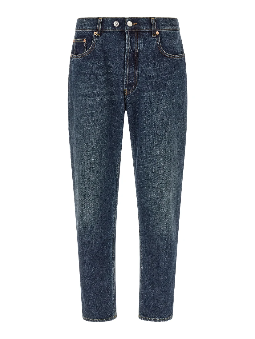 Blue Cotton Tapered Jeans