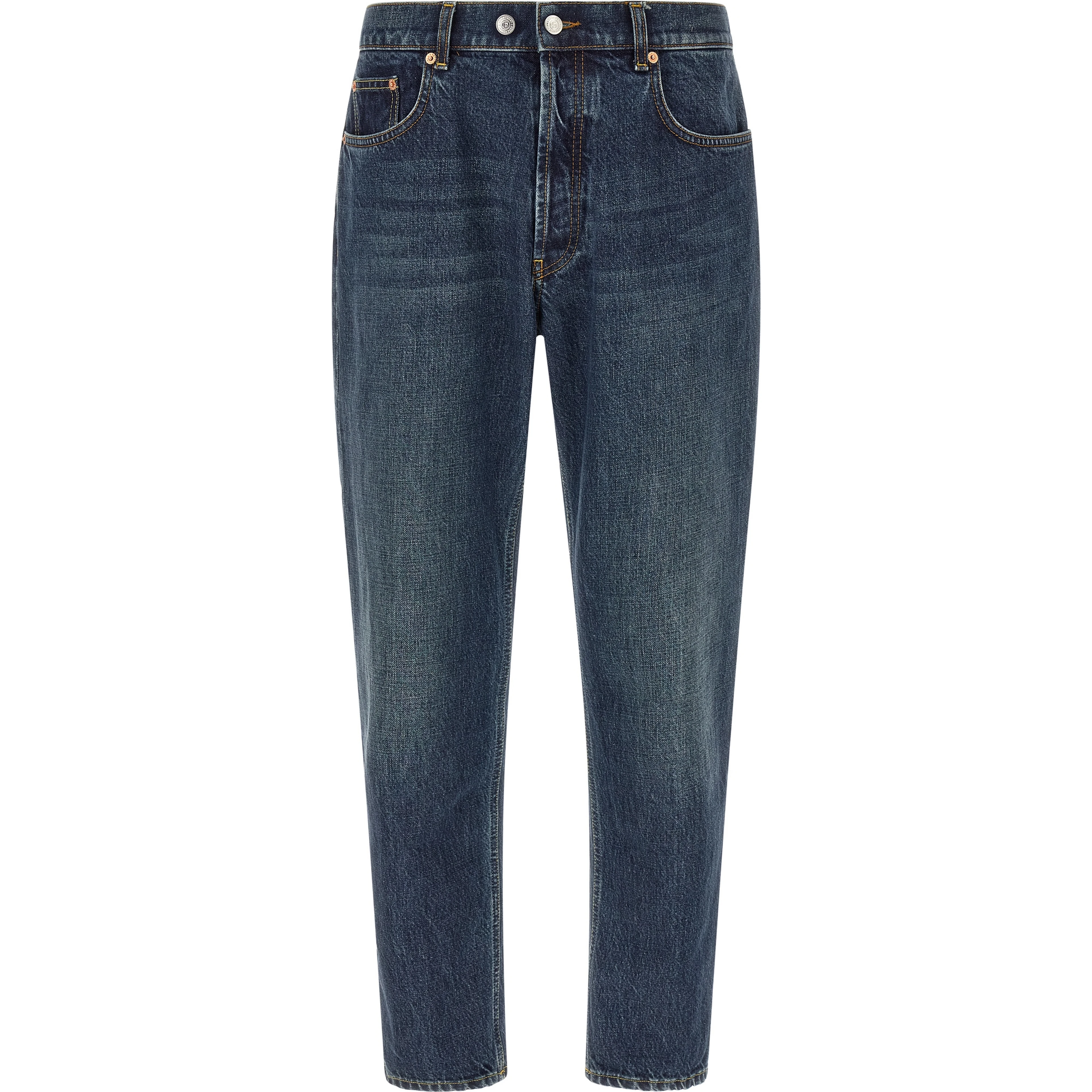 Blue Cotton Tapered Jeans