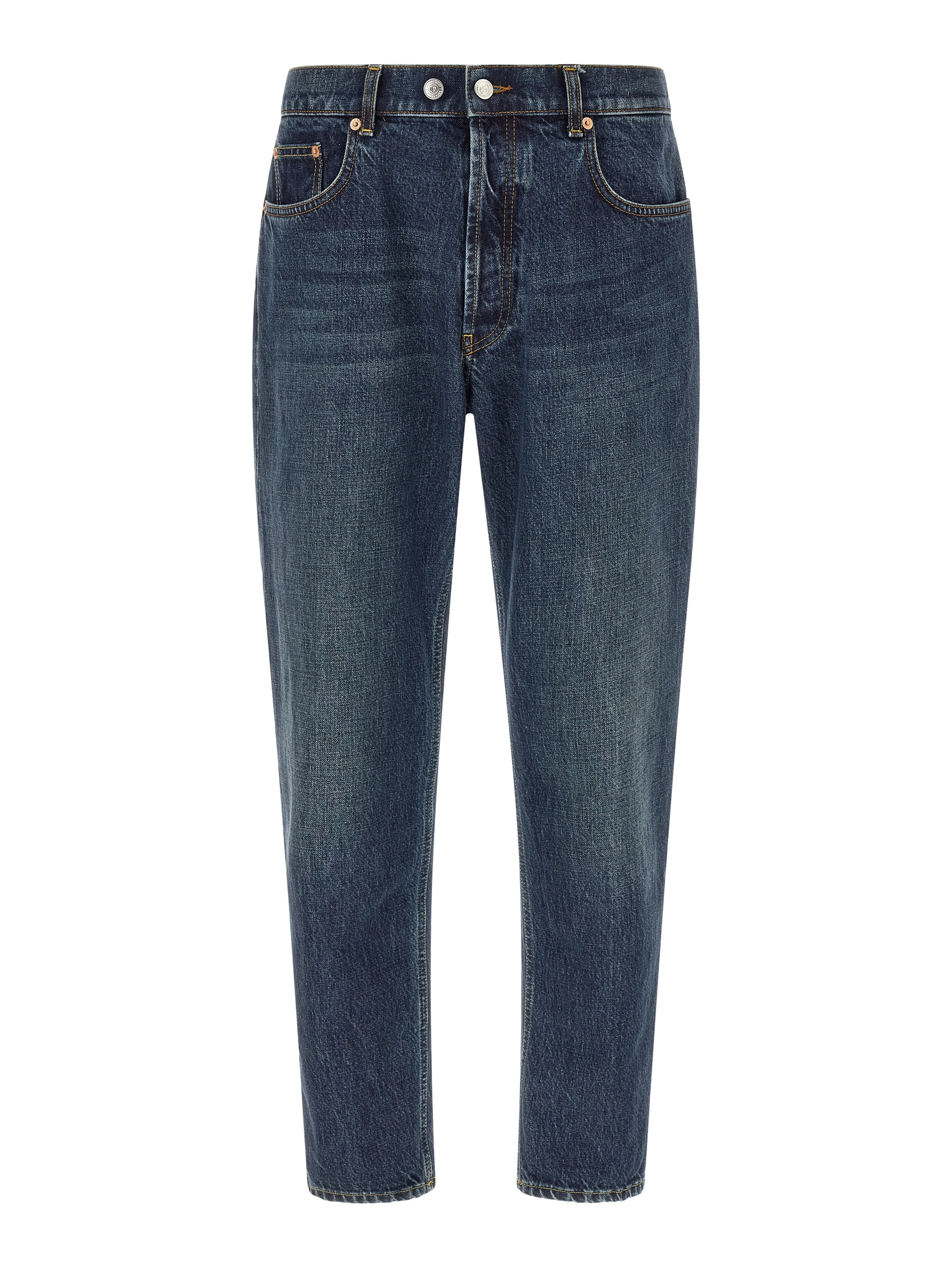 Blue Cotton Tapered Jeans