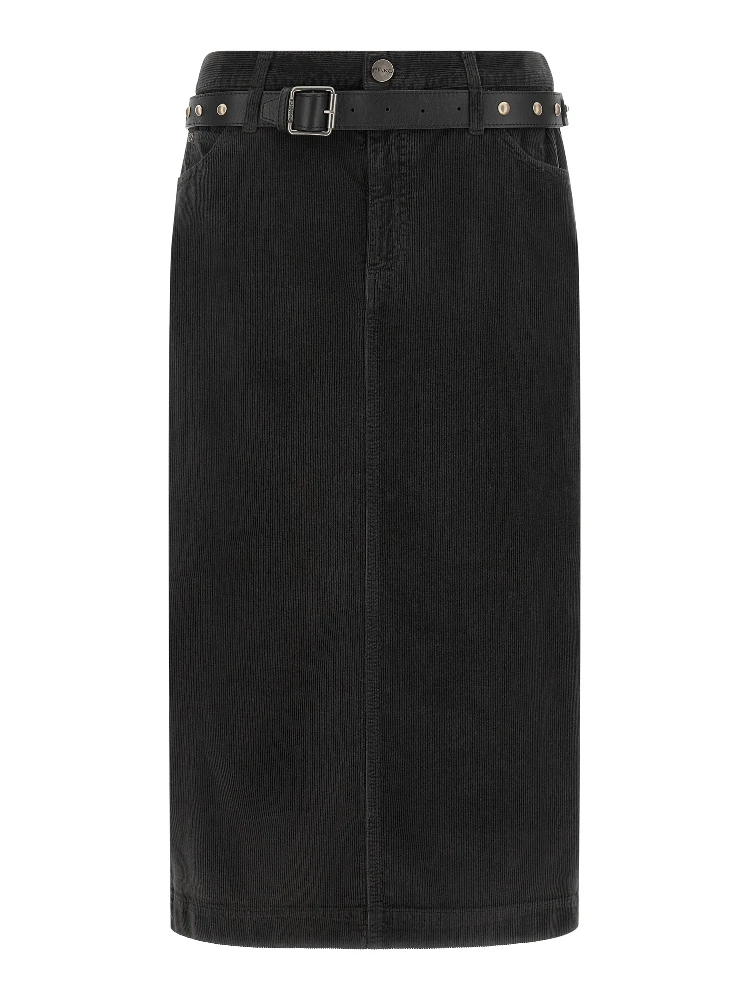 Black Cotton Midi Skirt