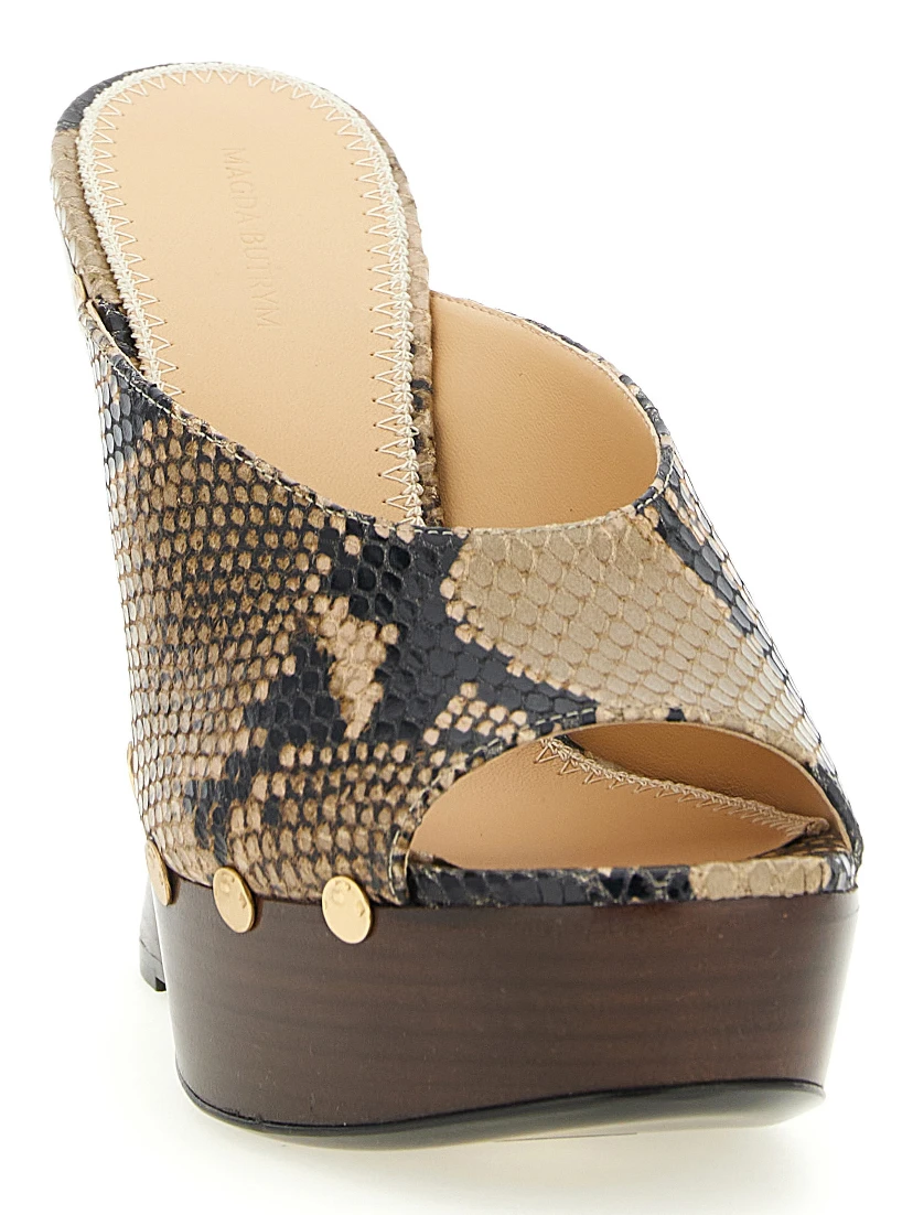 Brown Calfskin Wedge Sandals