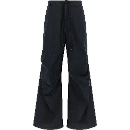 Blue Cotton Casual Pants