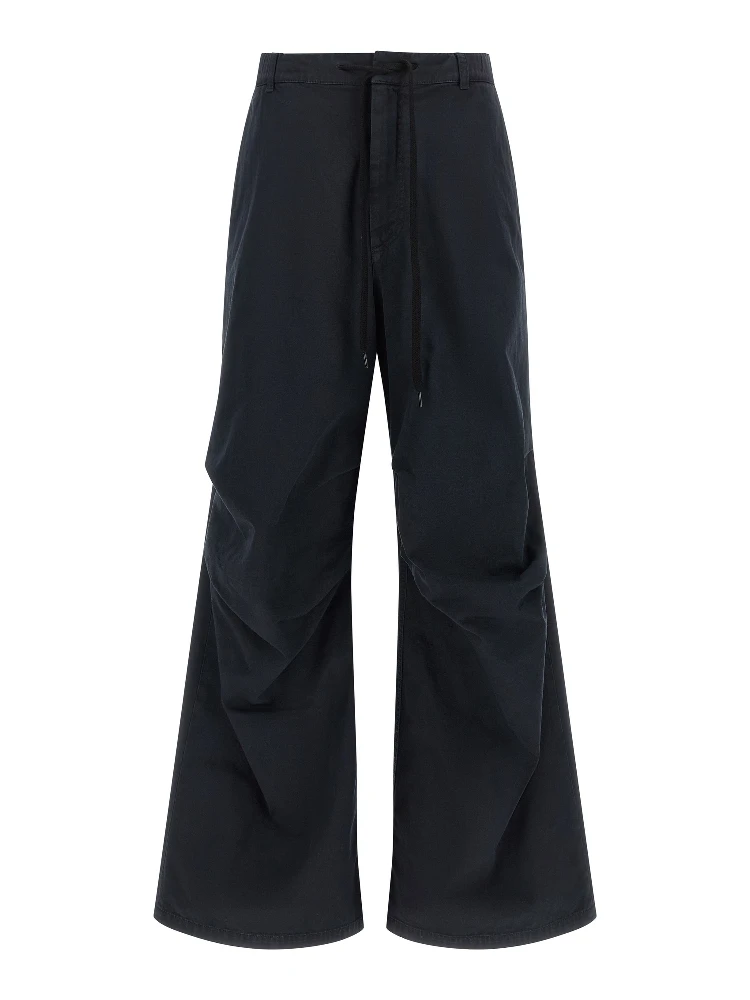 Blue Cotton Casual Pants