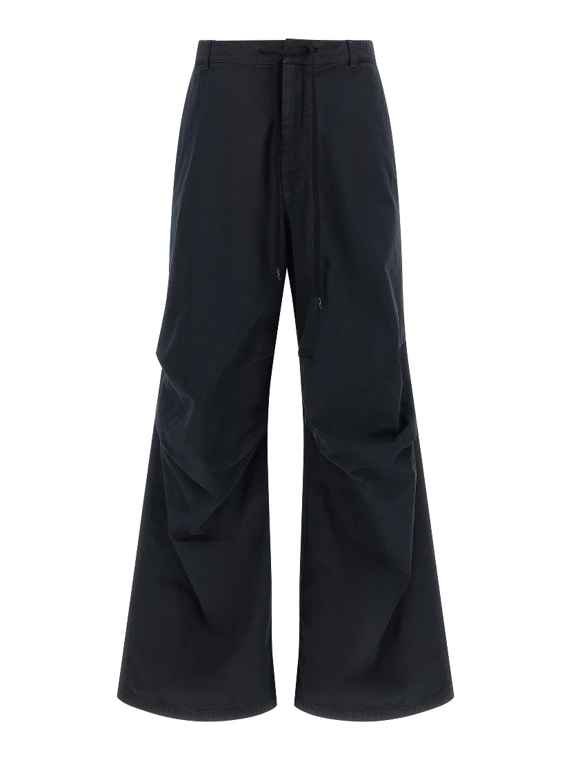 Blue Cotton Casual Pants