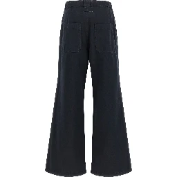 Blue Cotton Casual Pants