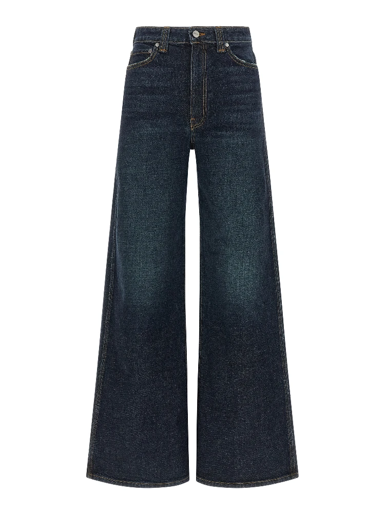 Blue Cotton Flared Jeans