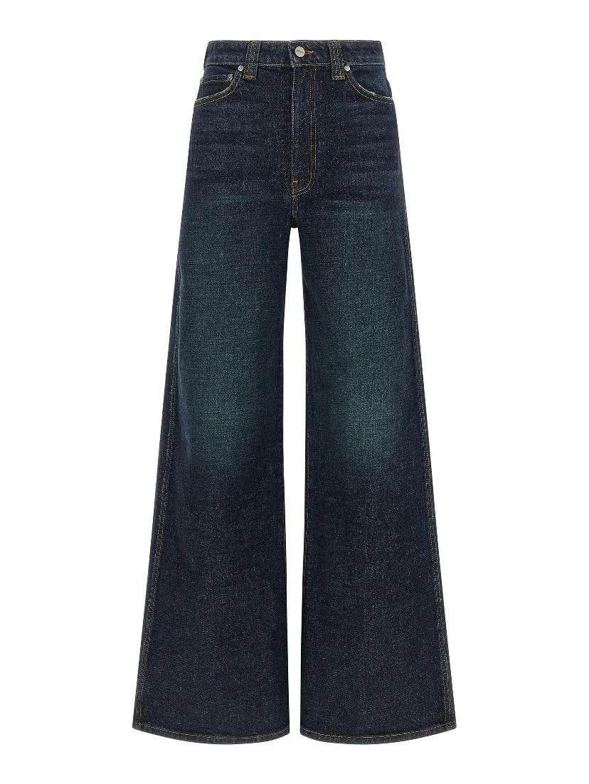 Blue Cotton Flared Jeans
