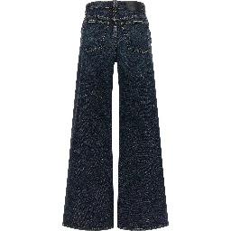 Blue Cotton Flared Jeans