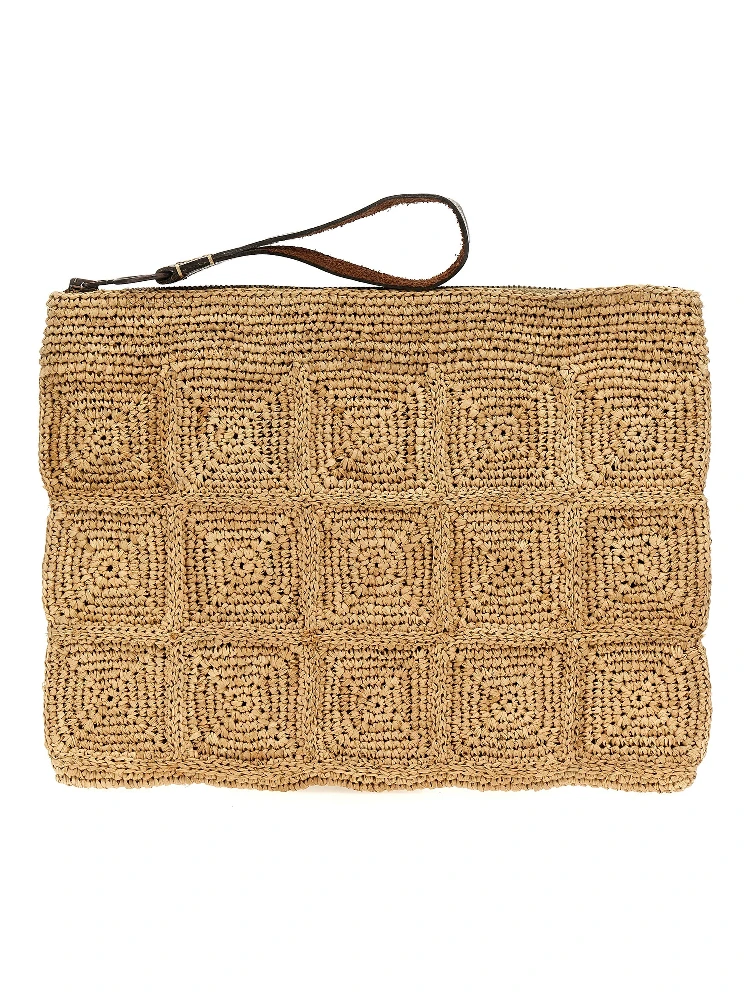 Beige Raffia Clutch Bag