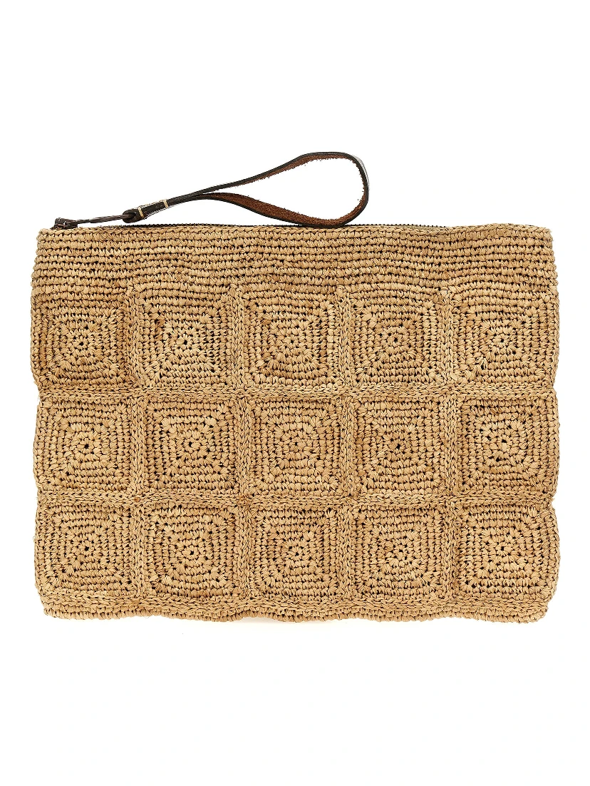 Beige Raffia Clutch Bag
