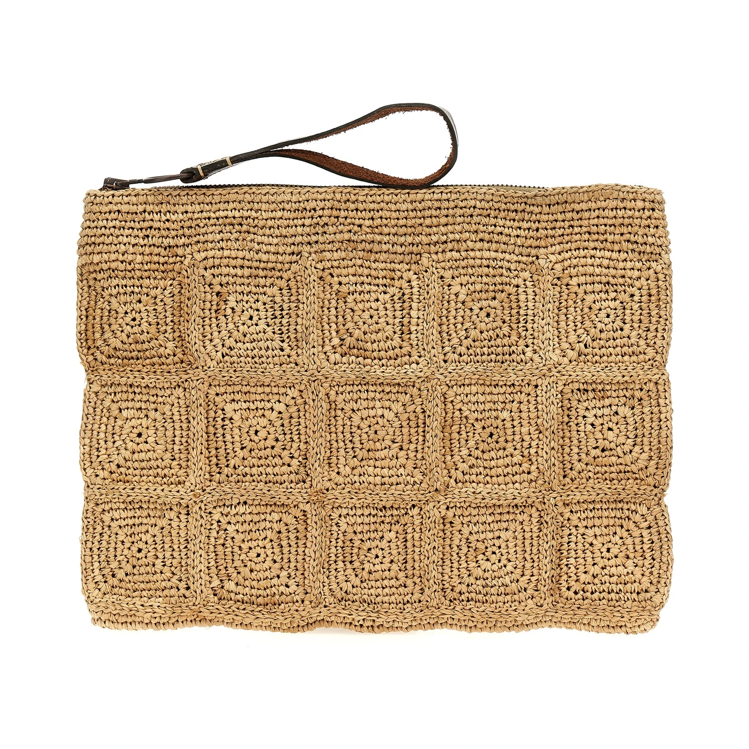 Beige Raffia Clutch Bag