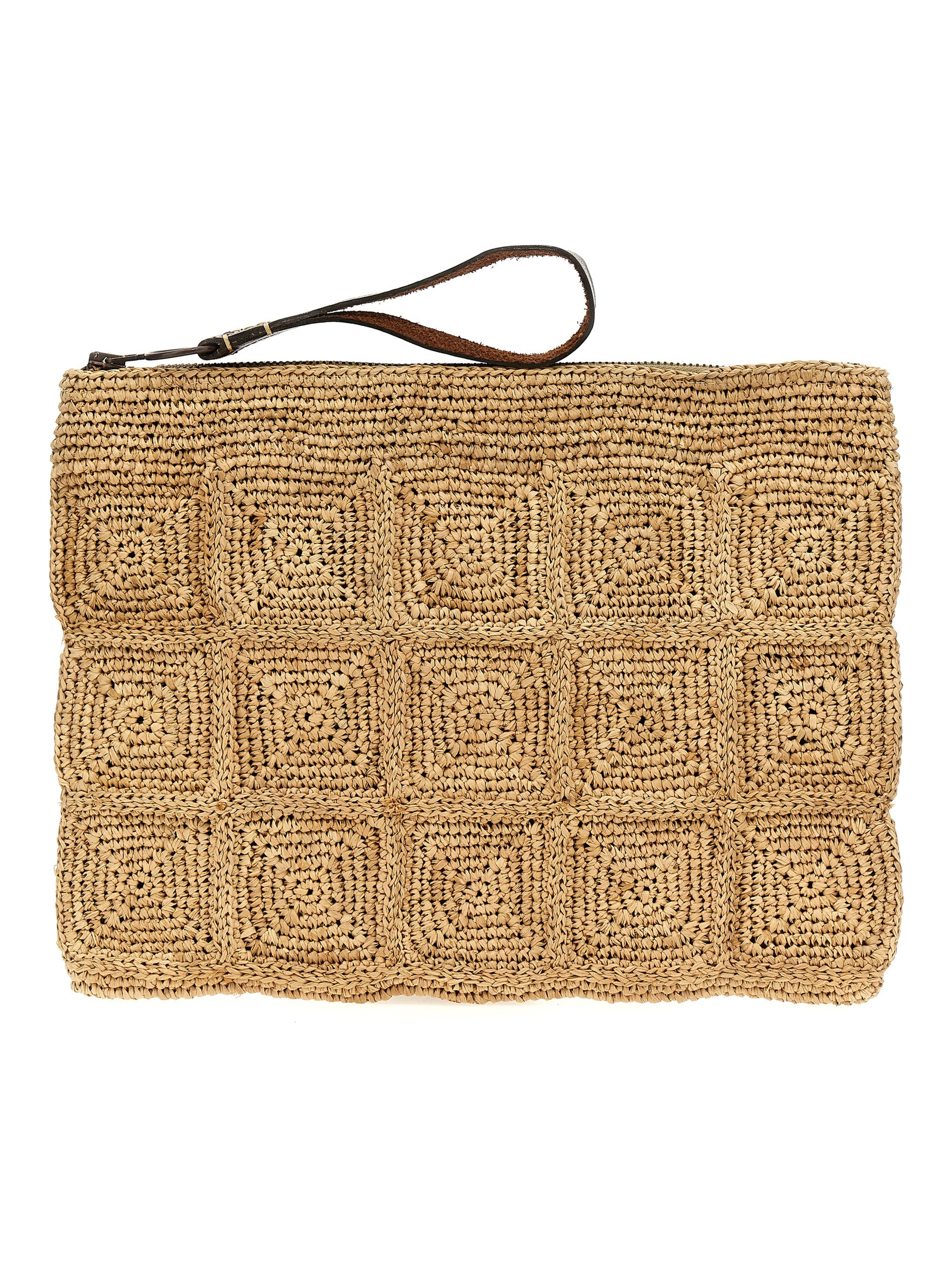 Beige Raffia Clutch Bag