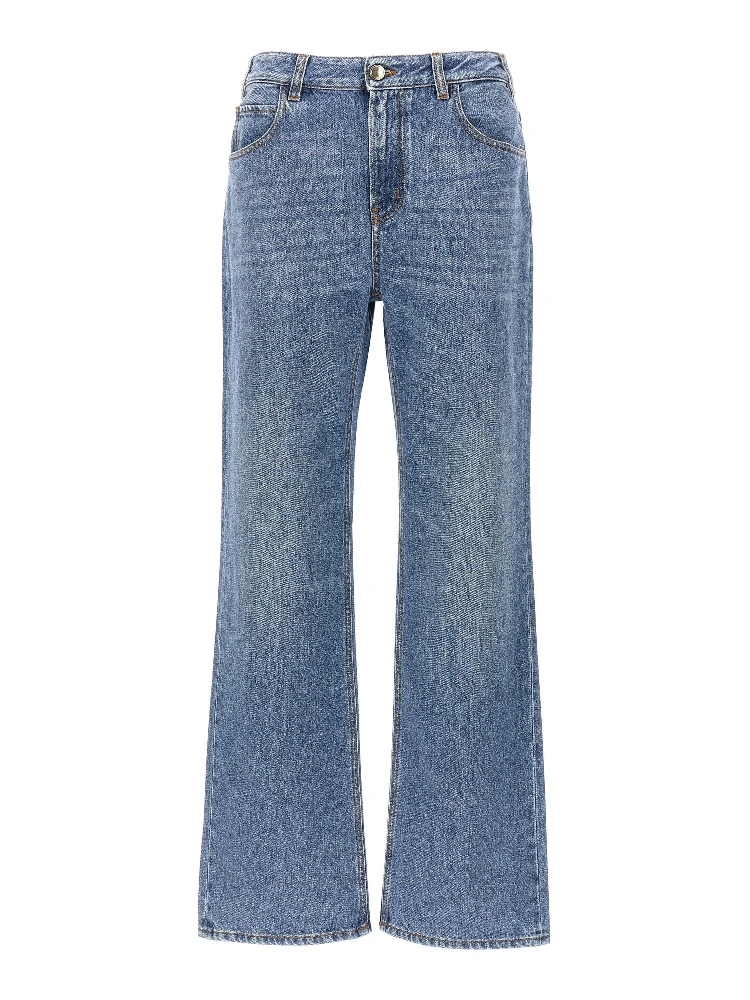 Blue Cotton High-Waisted Jean