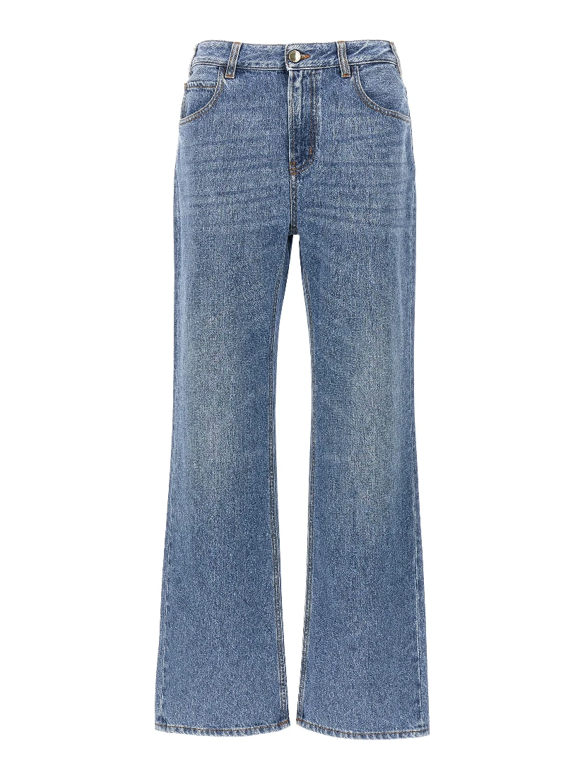 Blue Cotton High-Waisted Jean
