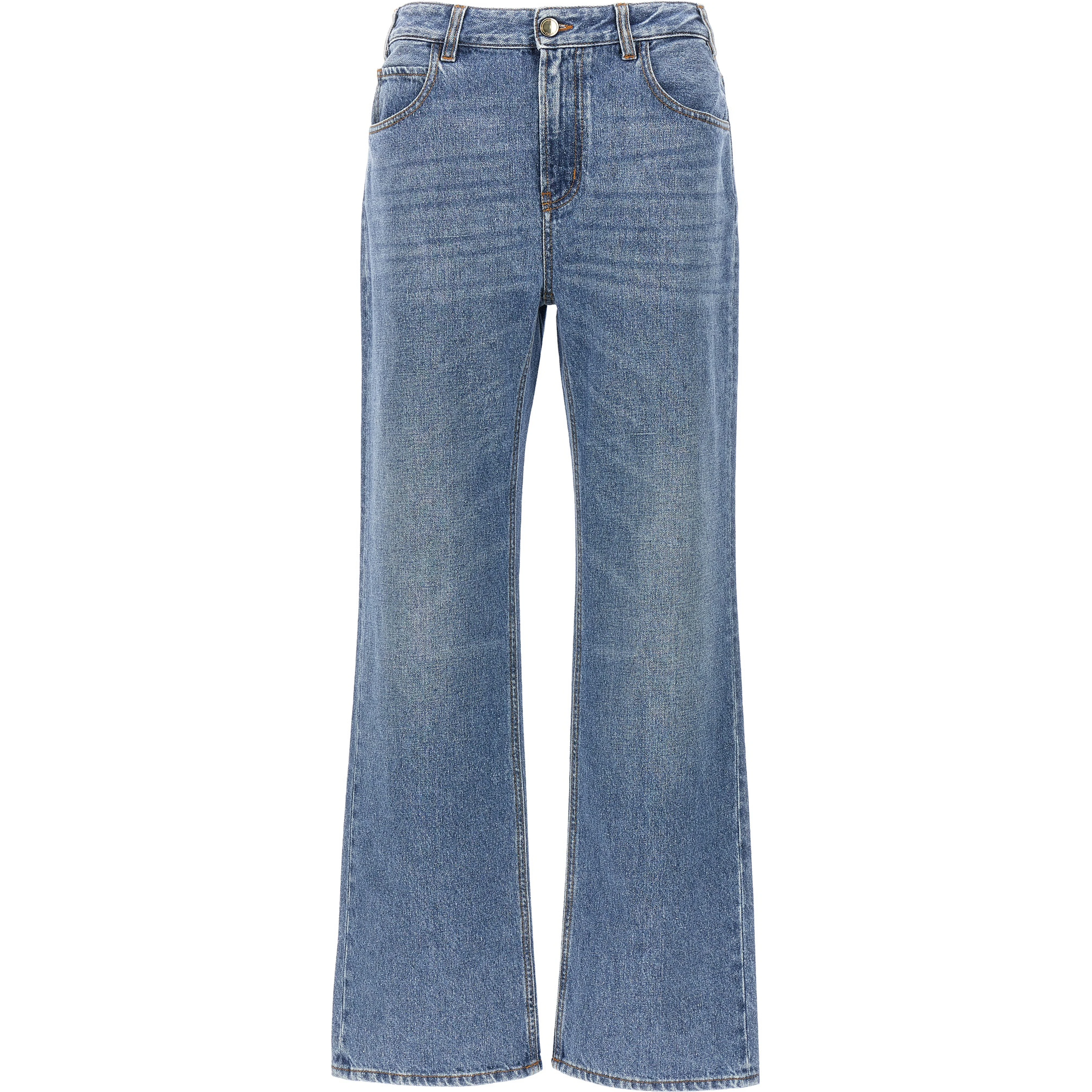 Blue Cotton High-Waisted Jean