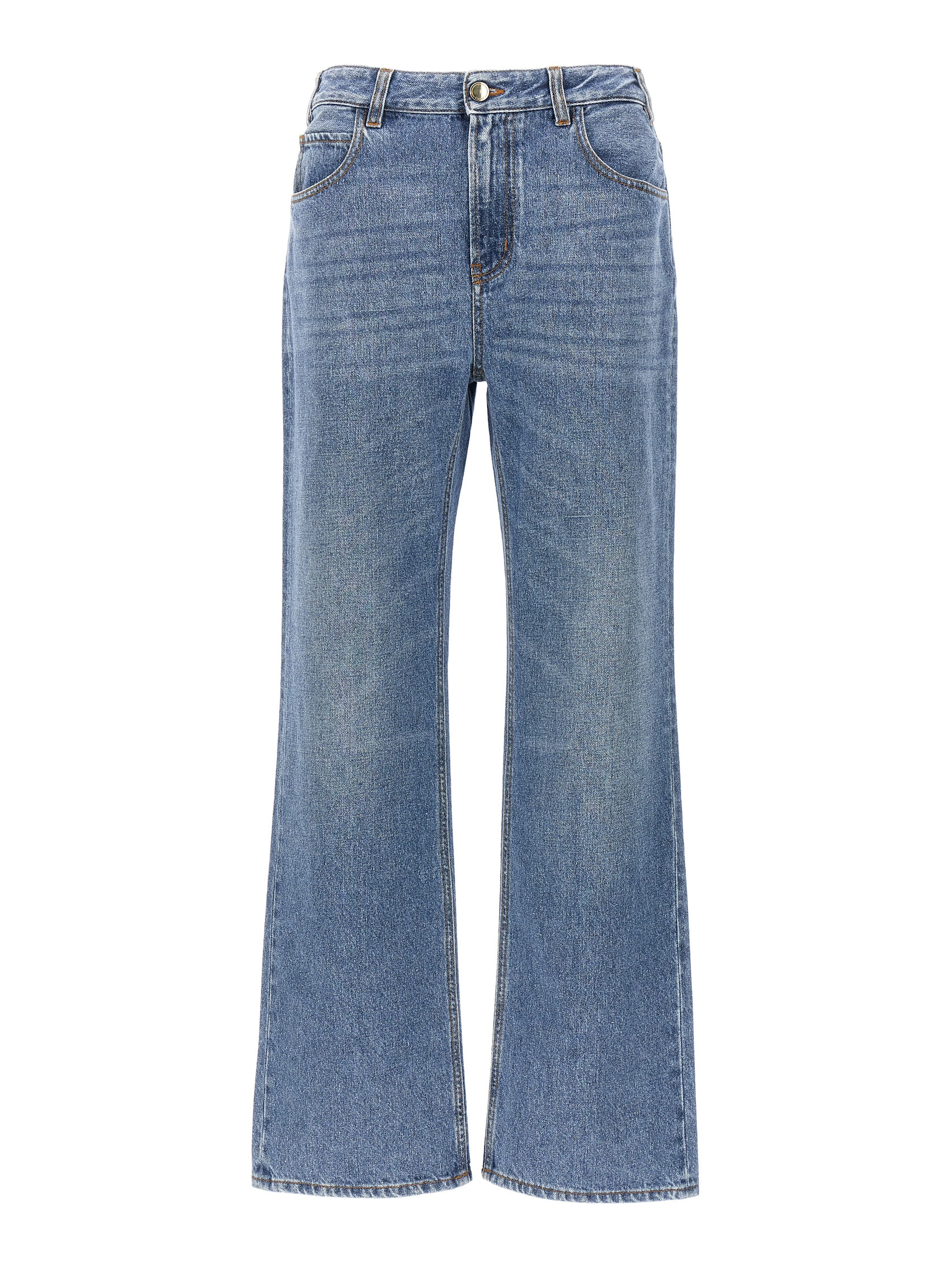 Blue Cotton High-Waisted Jean