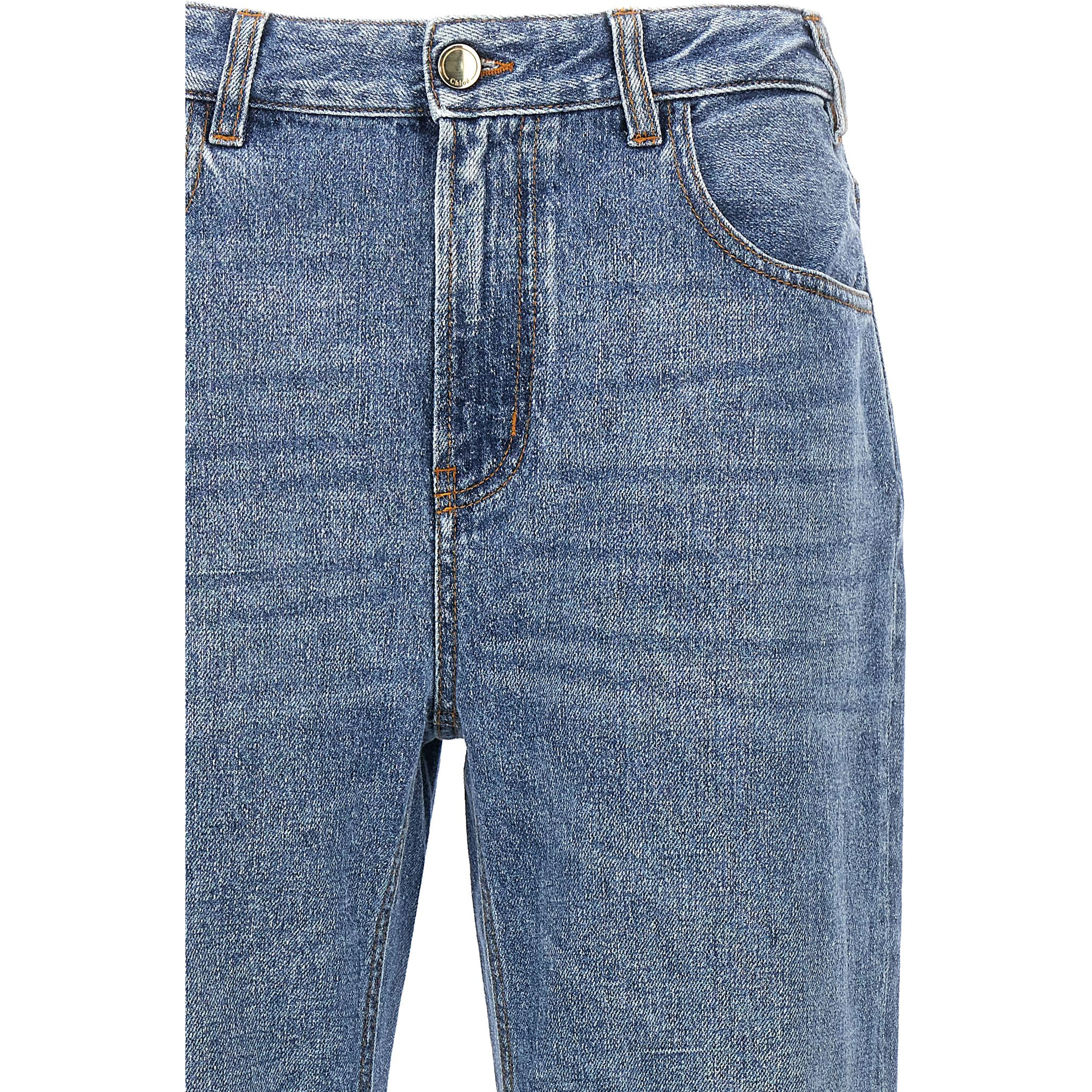 Blue Cotton High-Waisted Jean