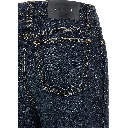 Blue Cotton Flared Jeans