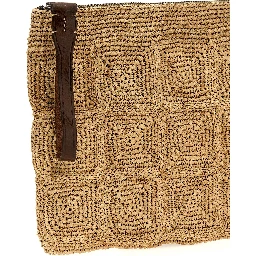 Beige Raffia Clutch Bag