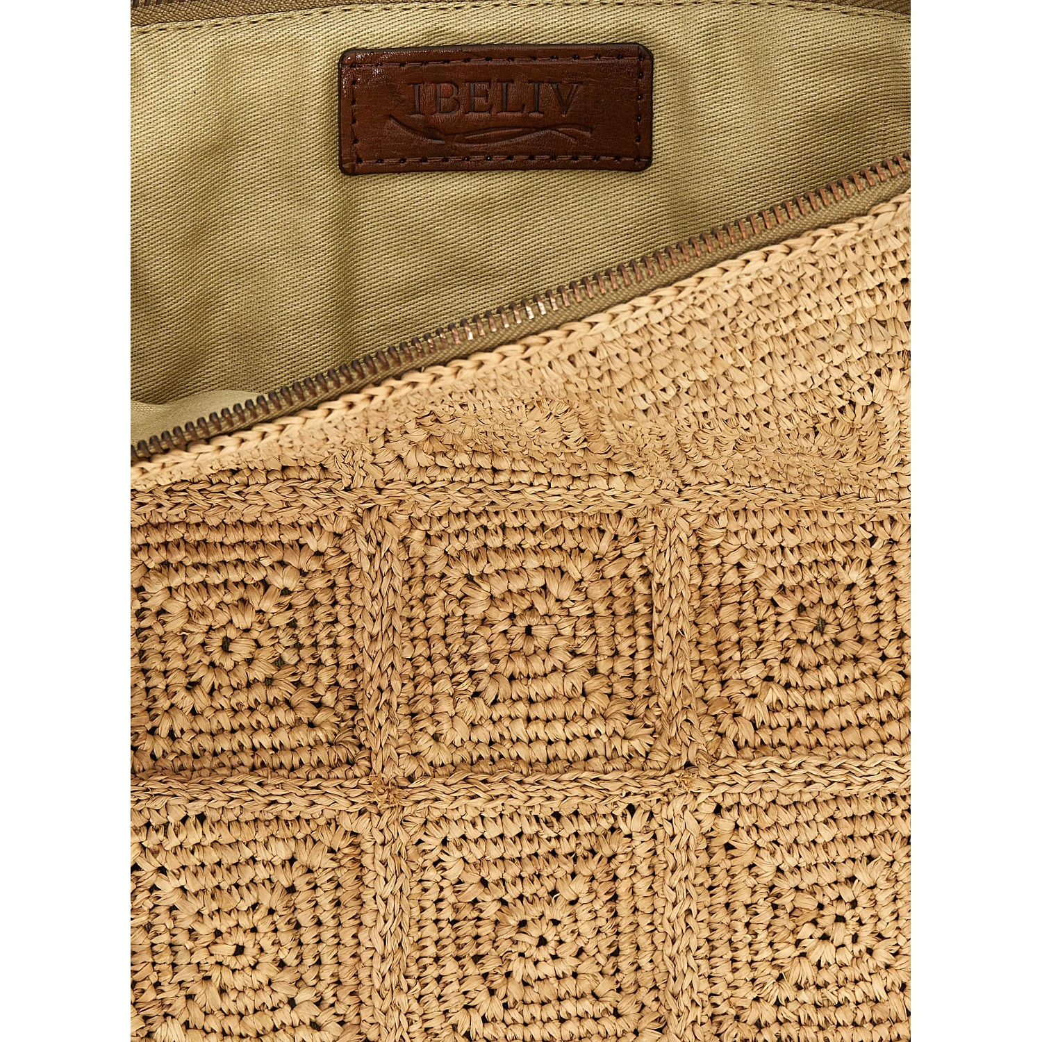 Beige Raffia Clutch Bag