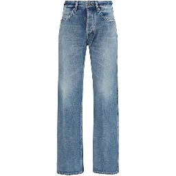 Blue Cotton Straight-Leg Jeans