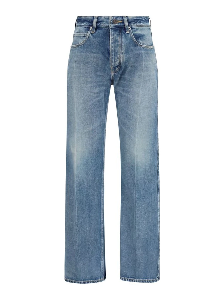 Blue Cotton Straight-Leg Jeans