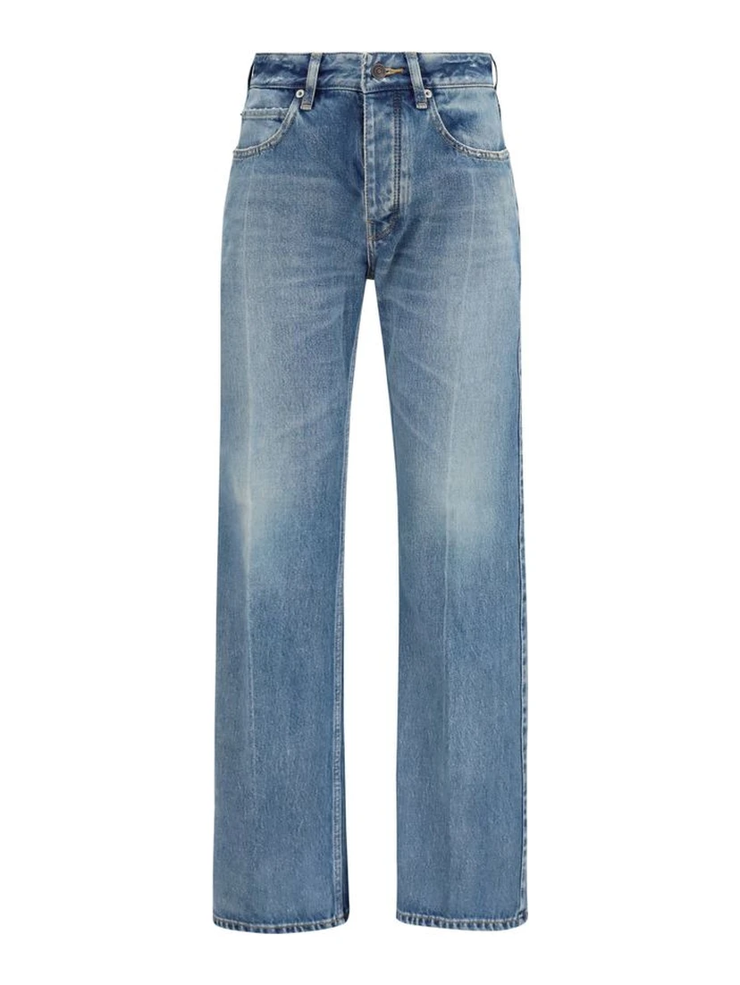 Blue Cotton Straight-Leg Jeans