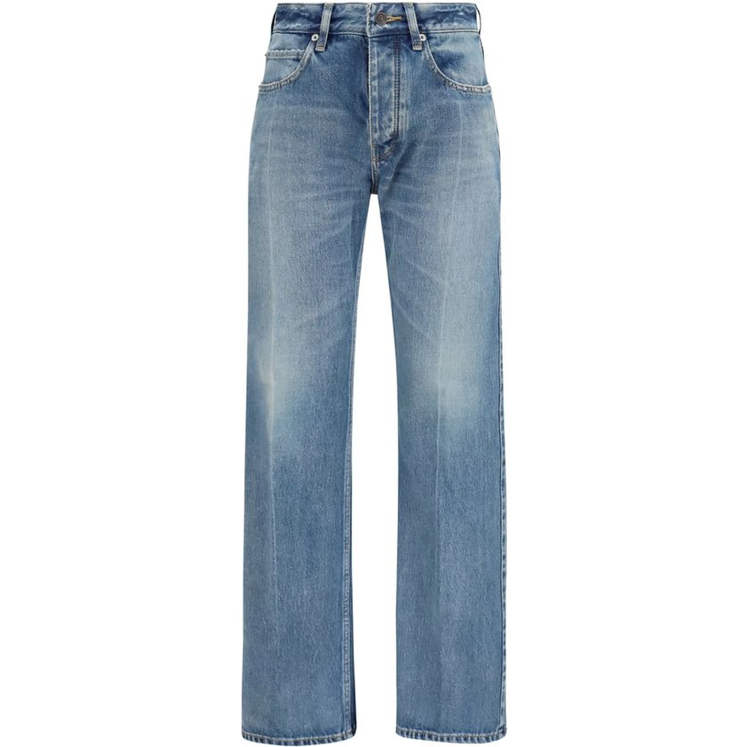 Blue Cotton Straight-Leg Jeans