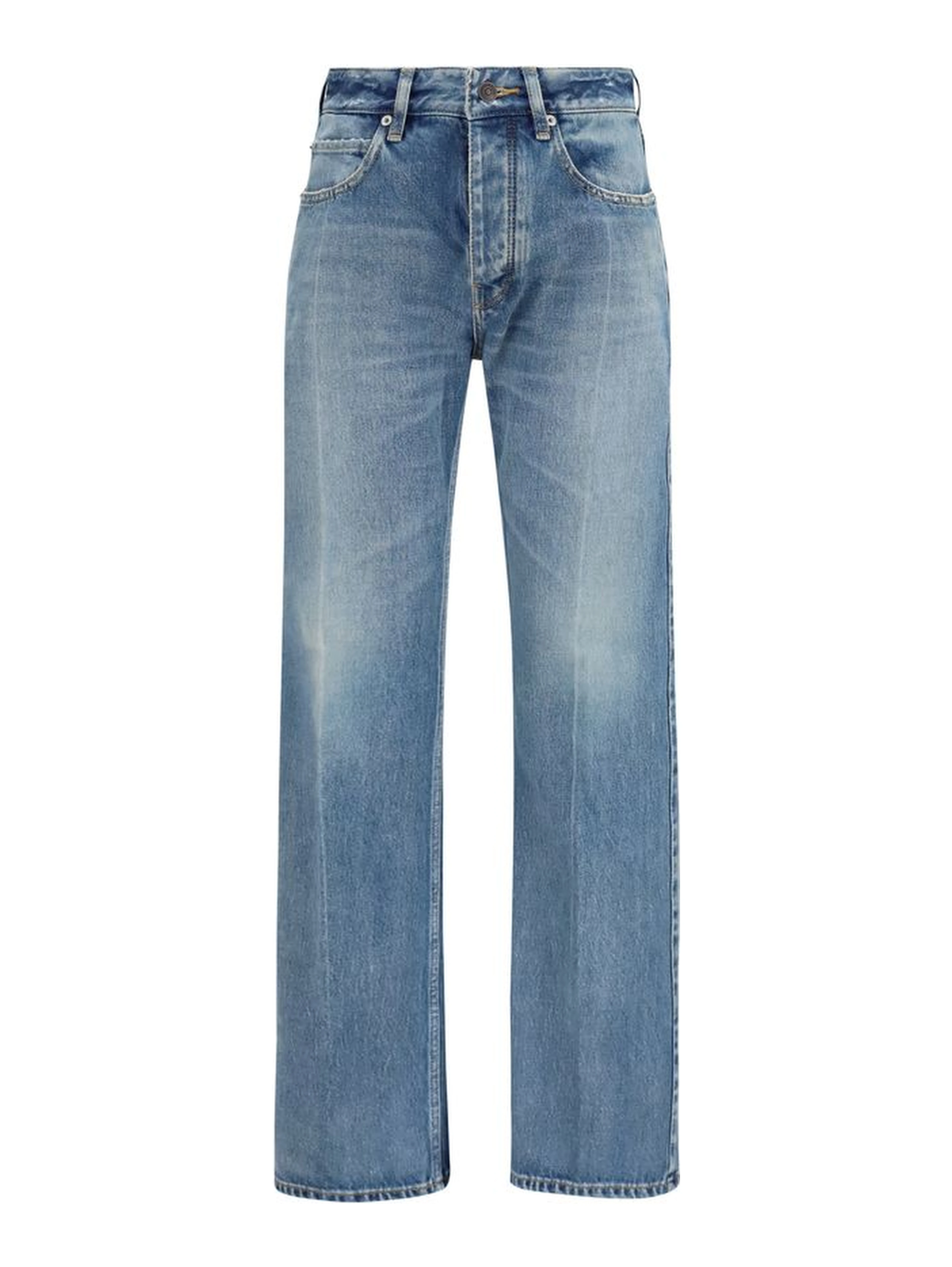 Blue Cotton Straight-Leg Jeans