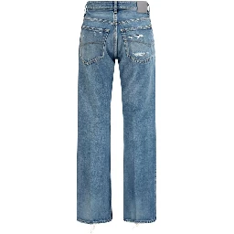 Blue Cotton Straight-Leg Jeans
