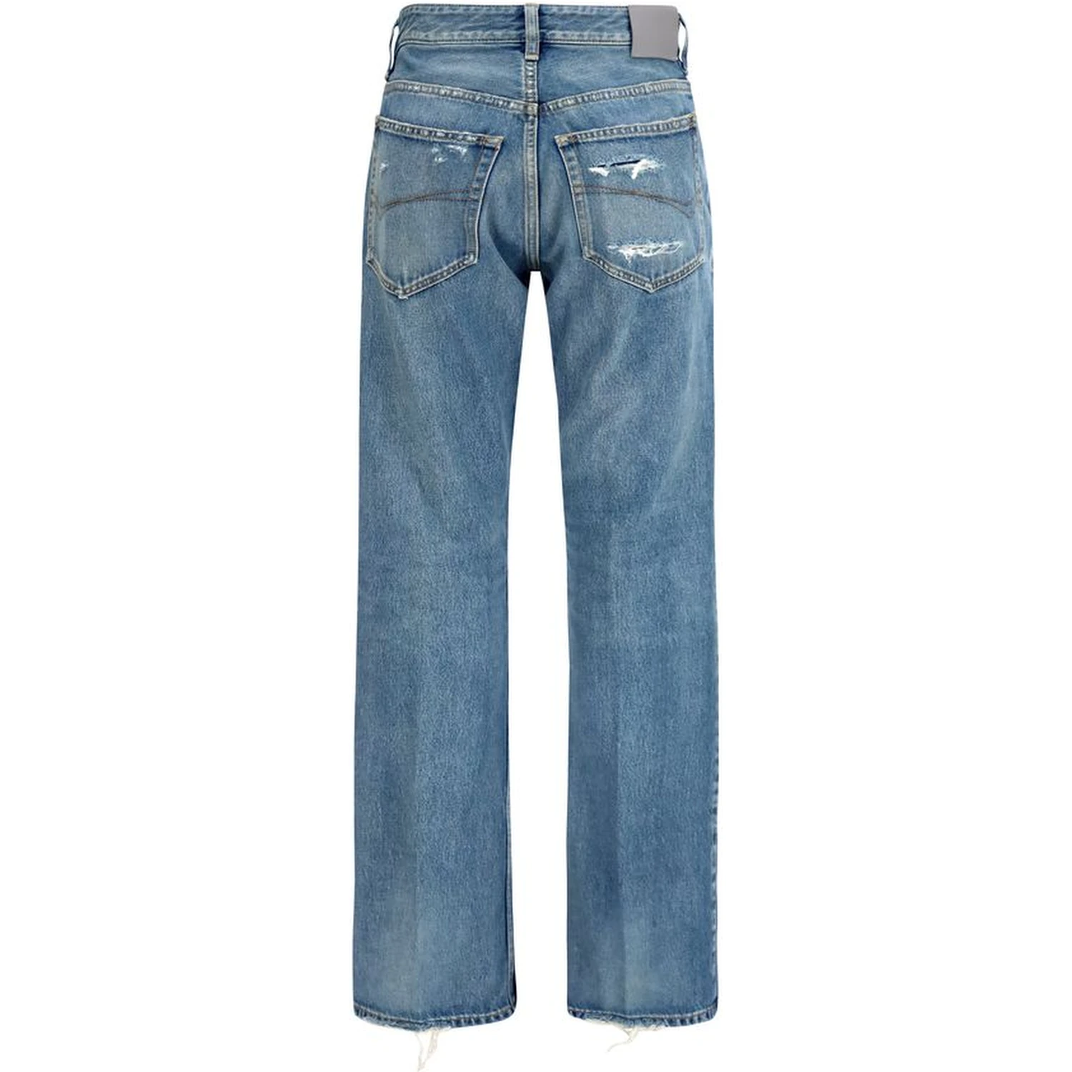 Blue Cotton Straight-Leg Jeans