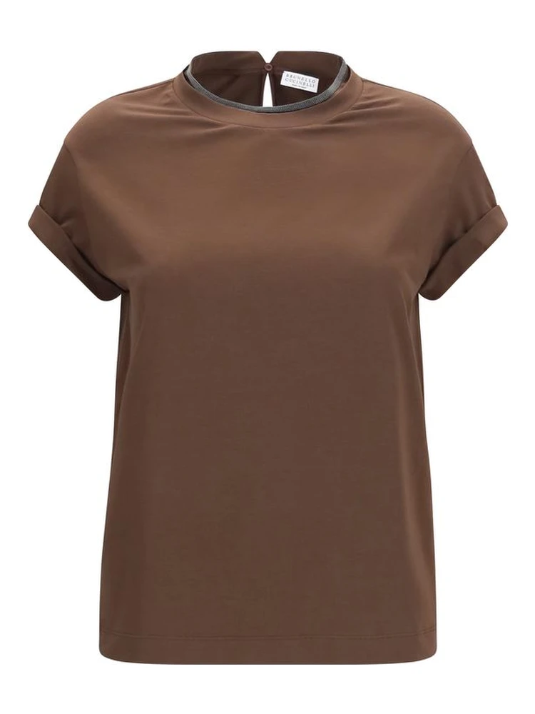 Brown Elastane T-Shirt