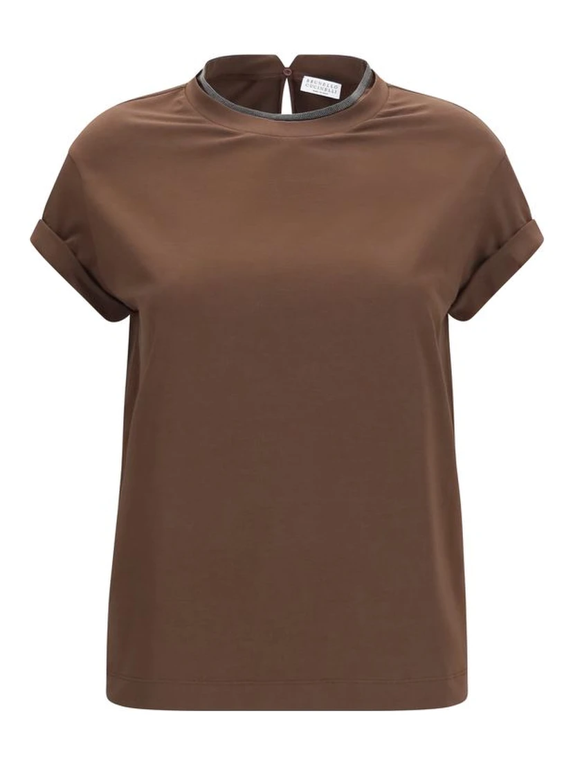 Brown Elastane T-Shirt