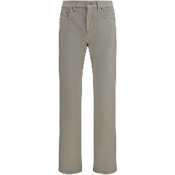 Beige Cotton Tapered Jeans