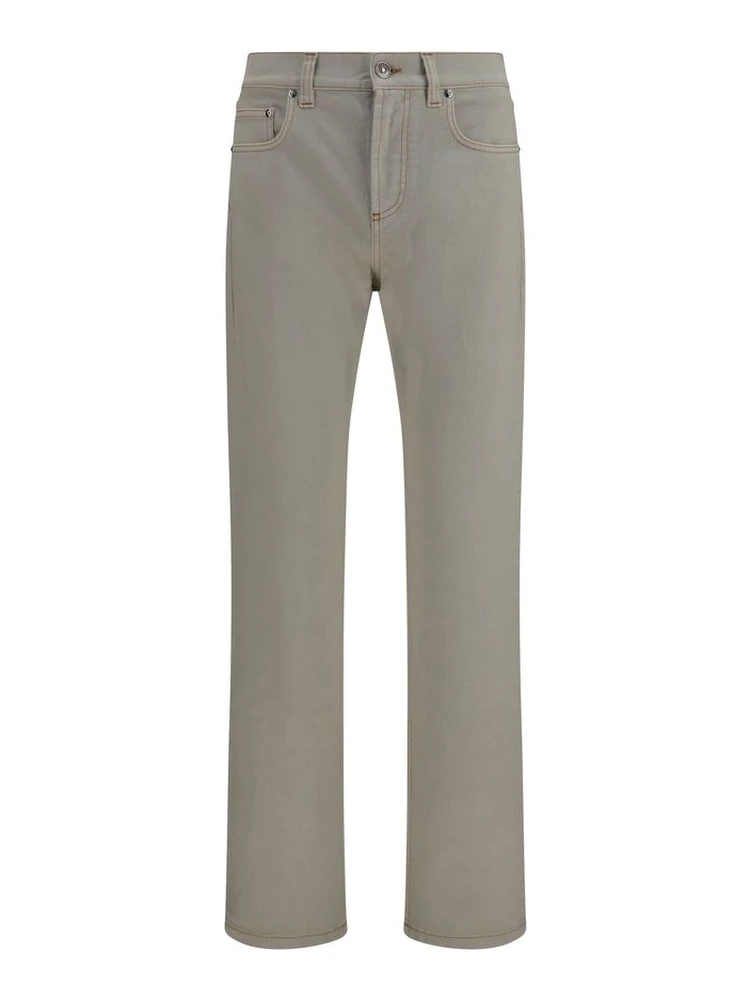 Beige Cotton Tapered Jeans