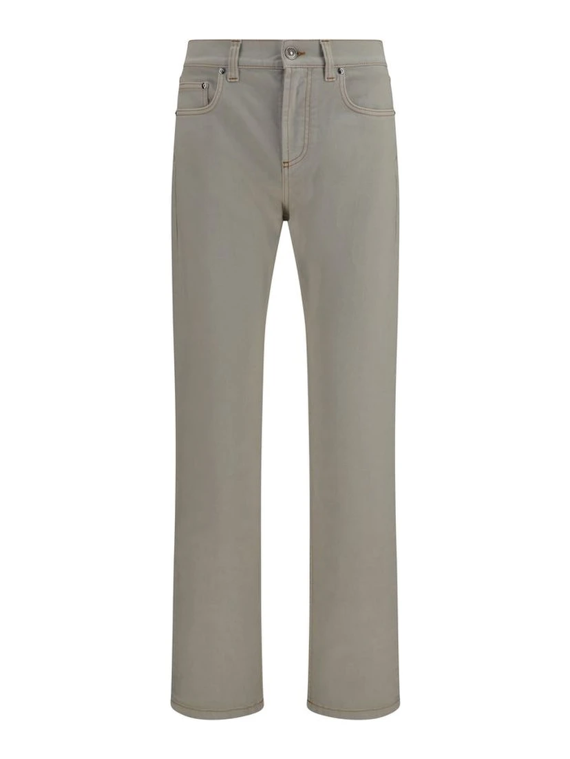 Beige Cotton Tapered Jeans