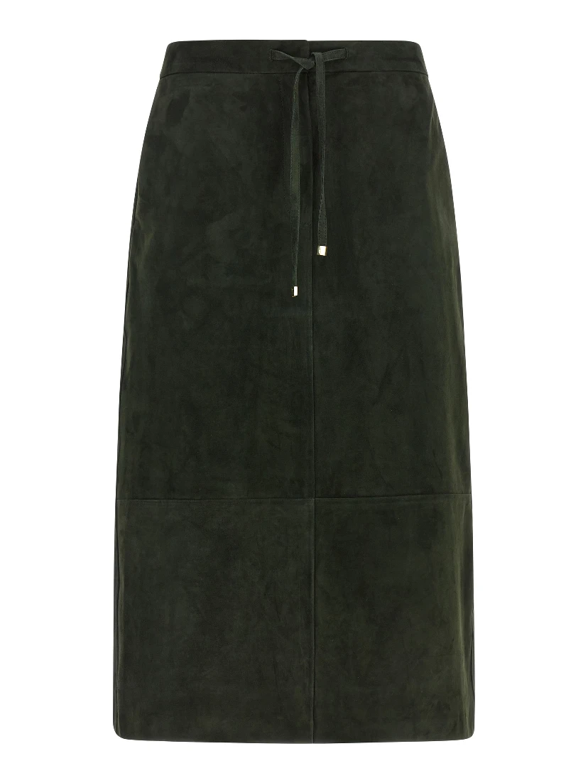 Bicolor Lamb Leather Midi Skirt