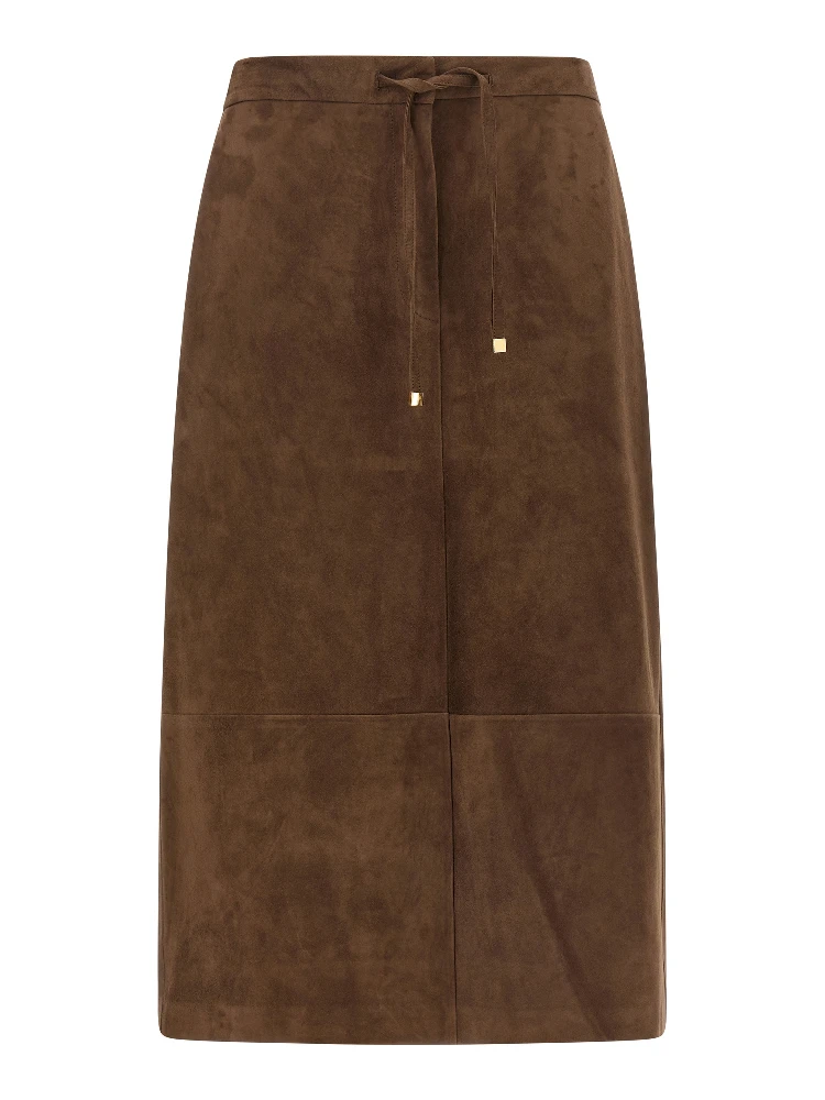 Gold Lamb Leather Midi Skirt